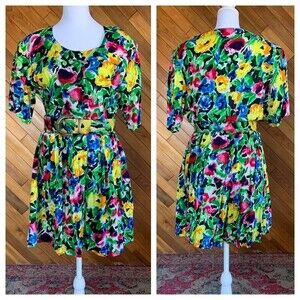 Vintage 80s/90s Belted Bright Floral Romper
